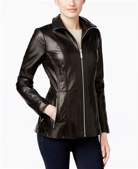 macys michael kors leather jacket women